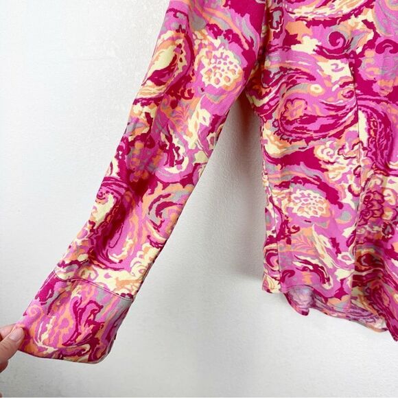 Guess Pink Floral Vintage 70s Button Down Blouse Long Sleeve Disco XL - Picture 8 of 9